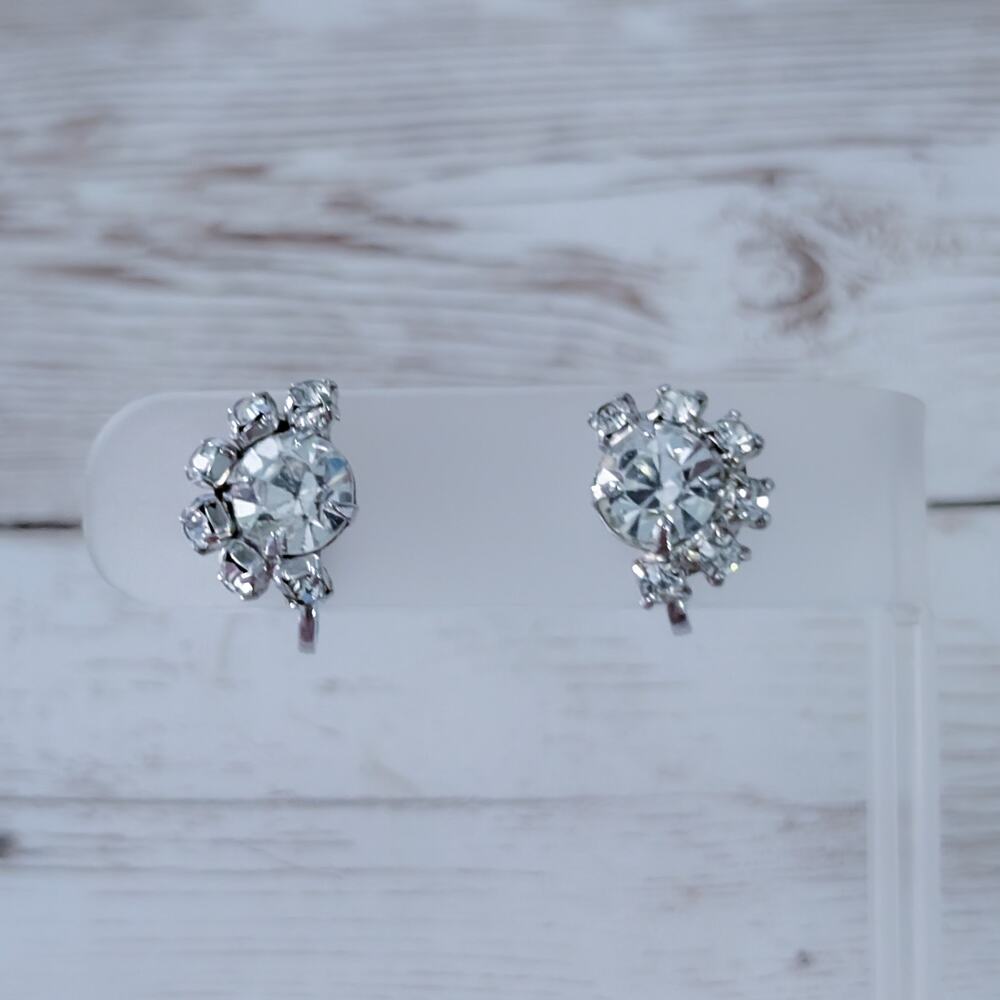 Vintage Screw Back Earrings 5/8" Clear Gem